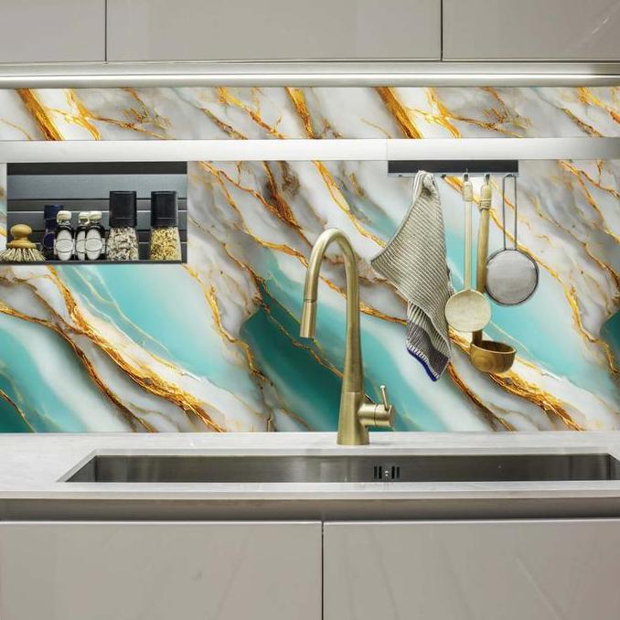 Modern Teal and Gold Marble Self-Adhesive Sheet