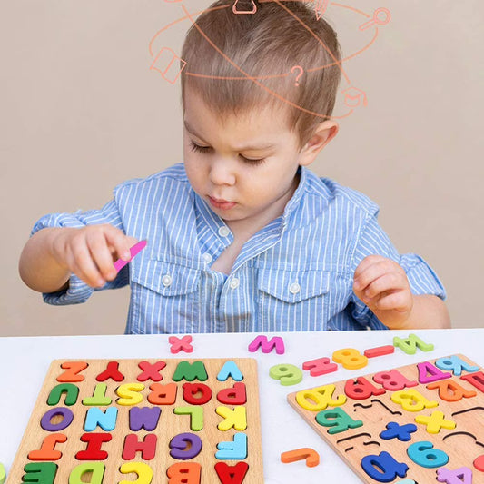 Montessori Wooden Alphabet and Number Puzzle Board