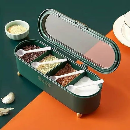 Multi-Compartment Seasoning Keeper Box with Spoon