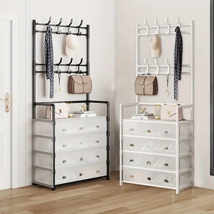 Multi-Functional Storage Cabinet with Coat Rack & Hooks, Wardrobe and Organizer 