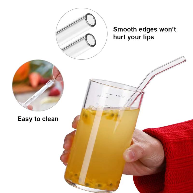 Multipurpose Glass Drinking Straws with Cleaning Brush Set