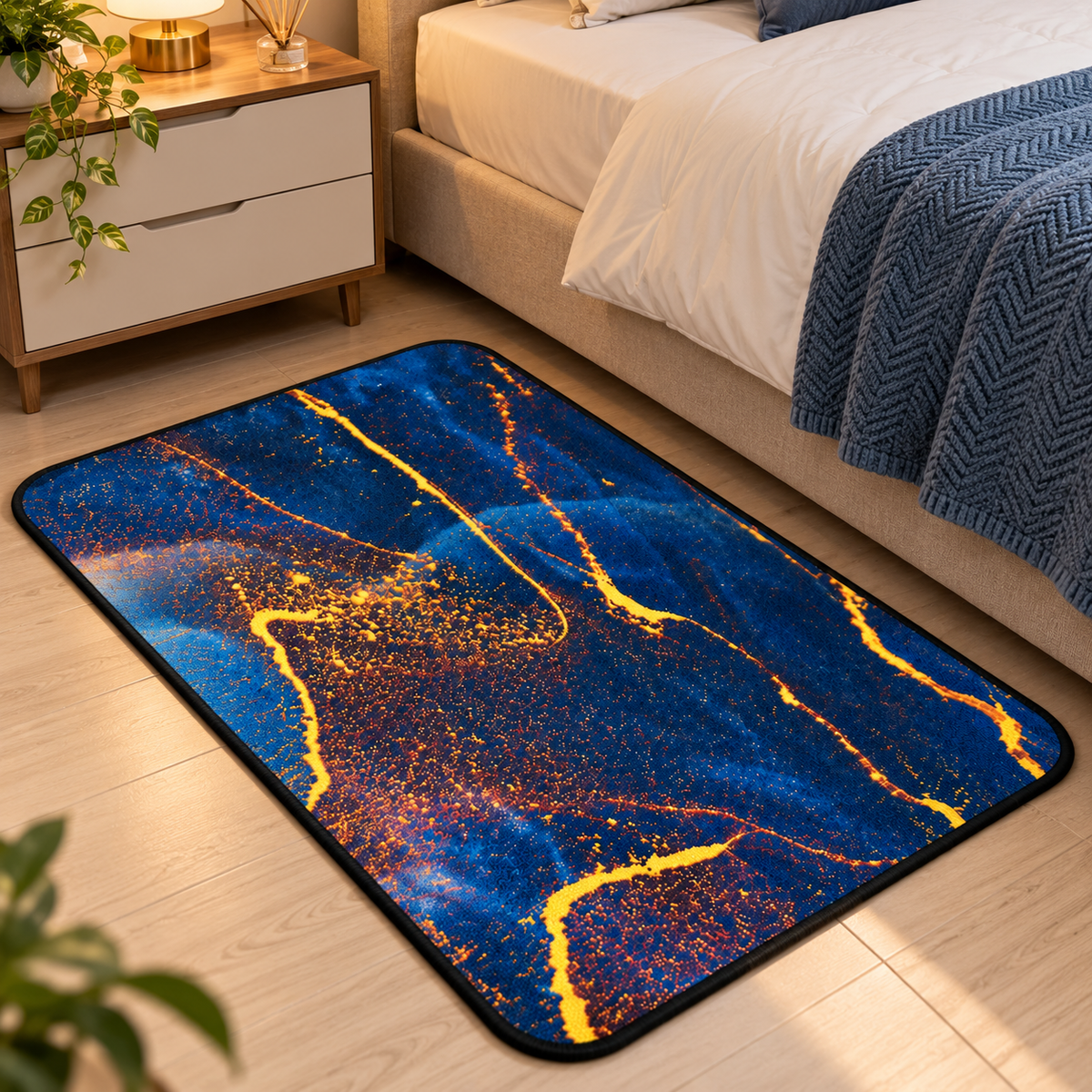 Navy Blue Abstract Floor Mat Gold Pattern Home Decor (22x15Inch)
