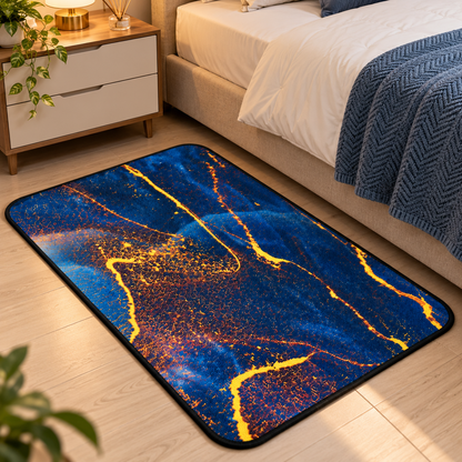Navy Blue Abstract Floor Mat Gold Pattern Home Decor (22x15Inch)