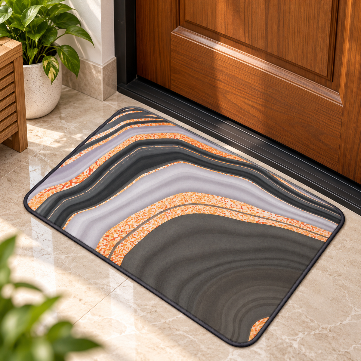 Orange & Grey Wave Floor Mat Stylish Home Decor Rug (22x15Inch)