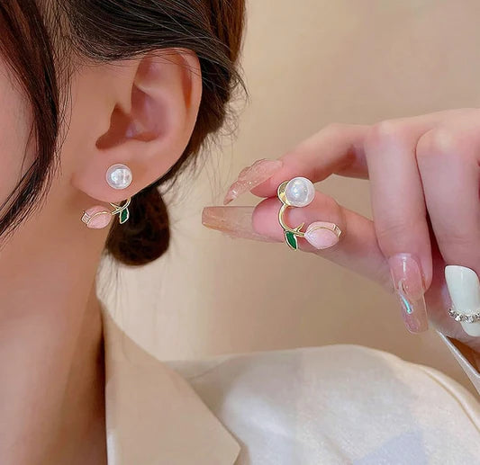 Pearlescent Tulip Flower Earrings, Health and Beauty 