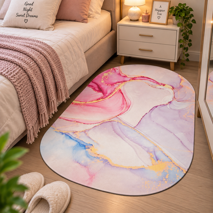 Pink Marble Floor Mat – Beautiful Gold Accent Design for Modern Home Interiors