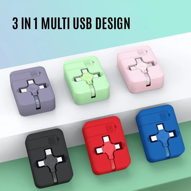 Portable 3-in-1 Charging Box – Retractable Multi-Connector Cable