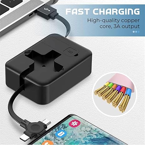 Portable 3-in-1 Charging Box – Retractable Multi-Connector Cable