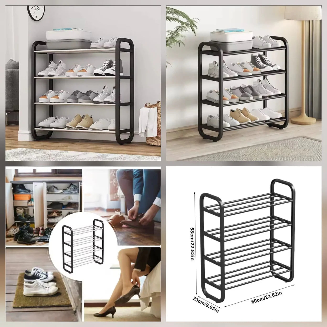 Portable 4 Tier Shoe Rack Storage Shelf for Bedroom and Hallway