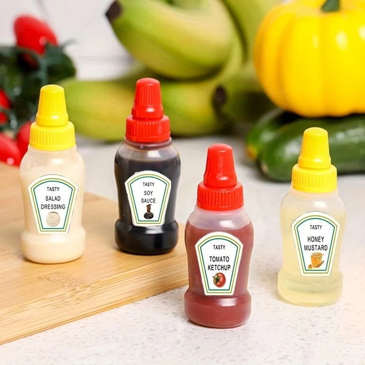 Portable Sauce Dispenser Bottles – Set of 4 for Lunch & Travel