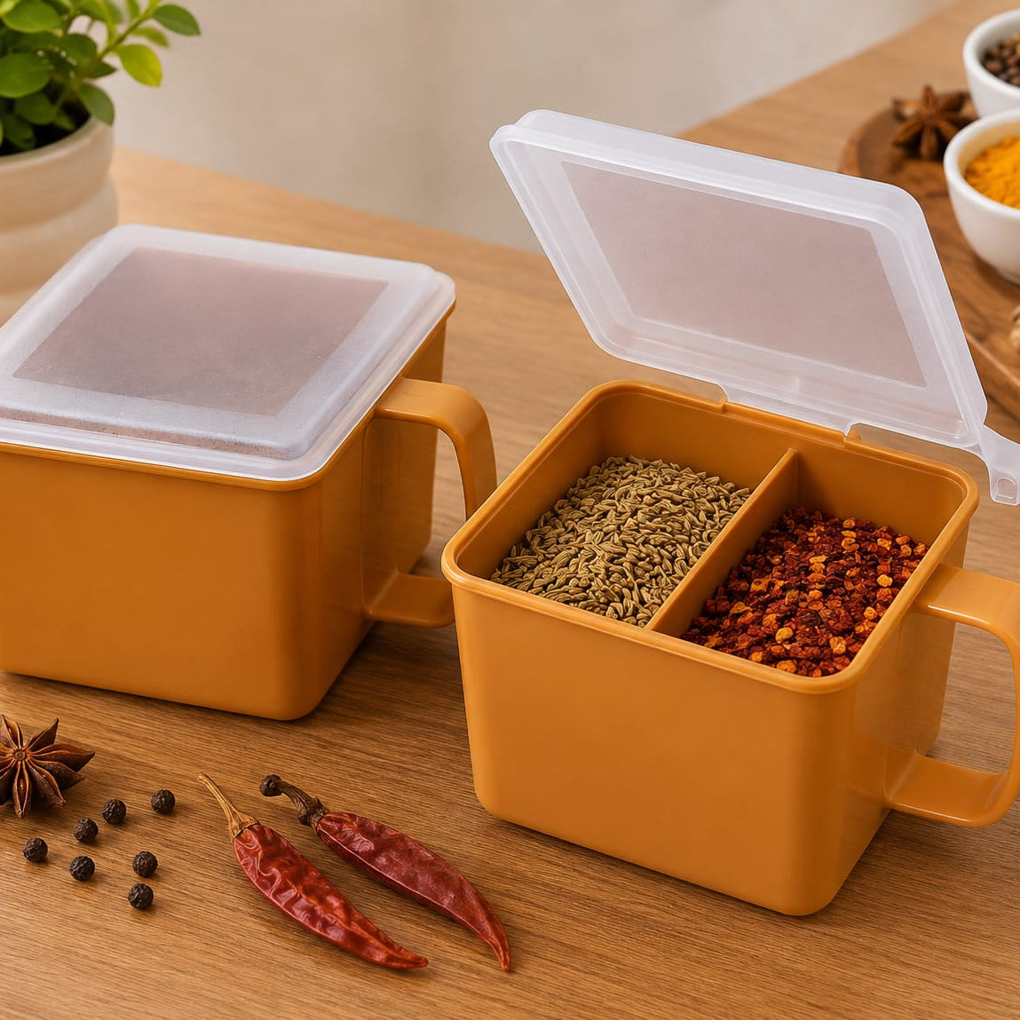 Portable Spice Storage Container – 2-Compartment Kitchen Seasoning Organizer