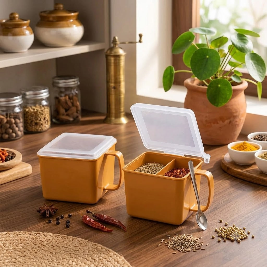Portable Spice Storage Container – 2-Compartment Kitchen Seasoning Organizer