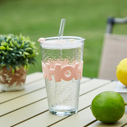 Premium Clear Glass Tumbler Cup with Straw