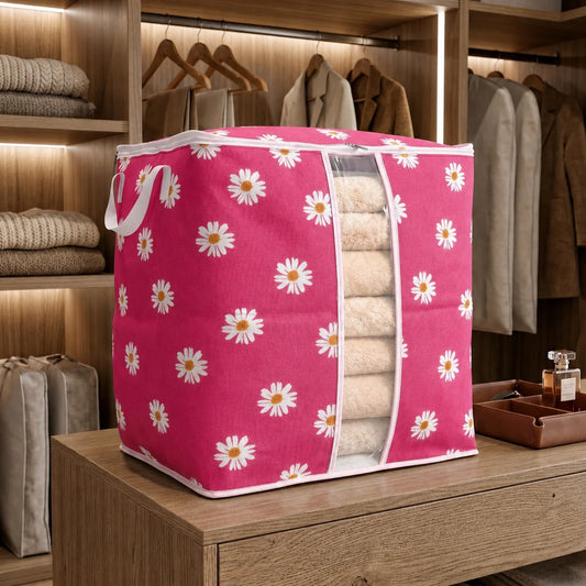 Printed Multipurpose Storage Bag – Daisy Flower Pink Organizer