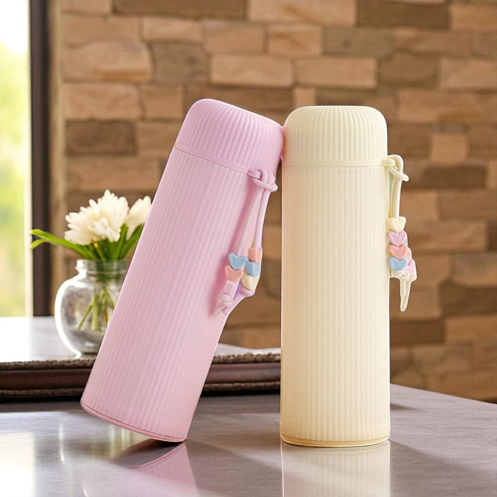Reusable Pastel Glass Water Bottle – Ribbed Silicone Sleeve & Trendy Beaded Strap