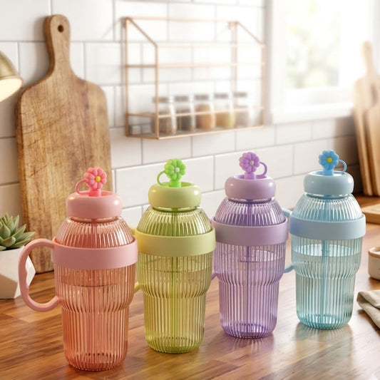 Reusable Plastic Drinking Bottle with Straw