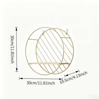 Round Gold Wall Shelf with Wood Shelf – Stylish Home Organizer