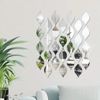 Acrylic Mirror Wall Decals – 12pcs Leaf Design Stickers