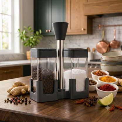 Salt & Pepper Shaker Set With Holder – Kitchen Spice Organizer