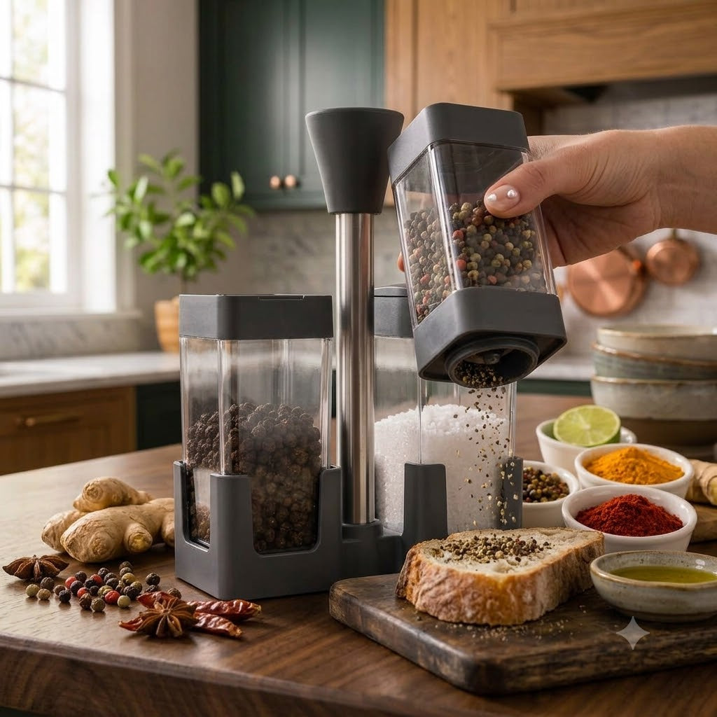 Salt & Pepper Shaker Set With Holder – Kitchen Spice Organizer