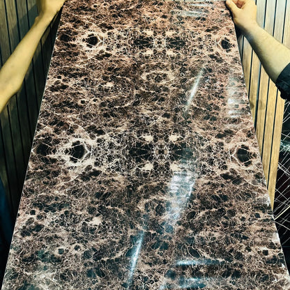 Self Adhesive Brown Marble Sheet for Kitchen - Anti Oil and Heat Resistant Wallpaper