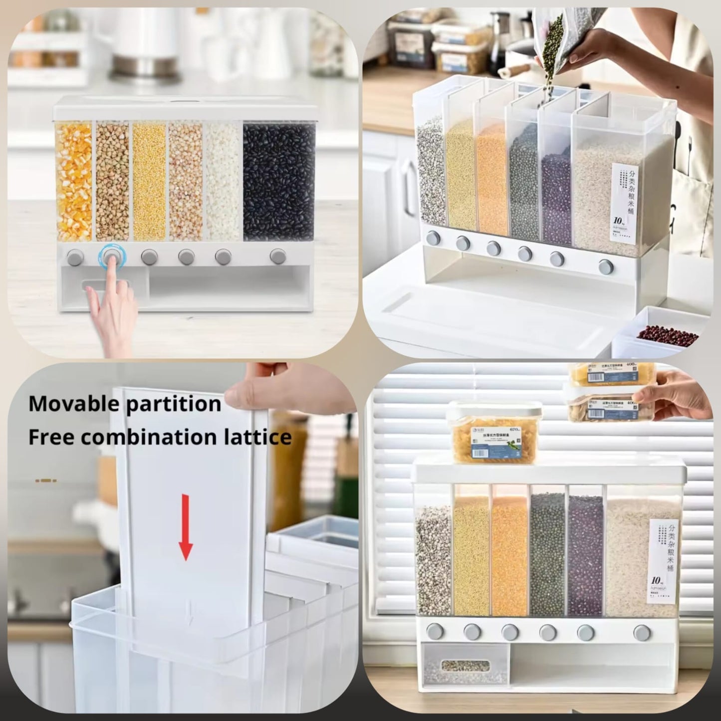 Smart Kitchen Rice & Cereal Dispenser with 6 Slots