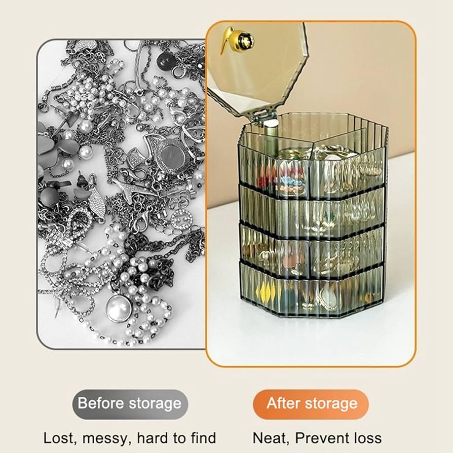 Space-Saving Jewelry Organizer Case with 360° Rotation