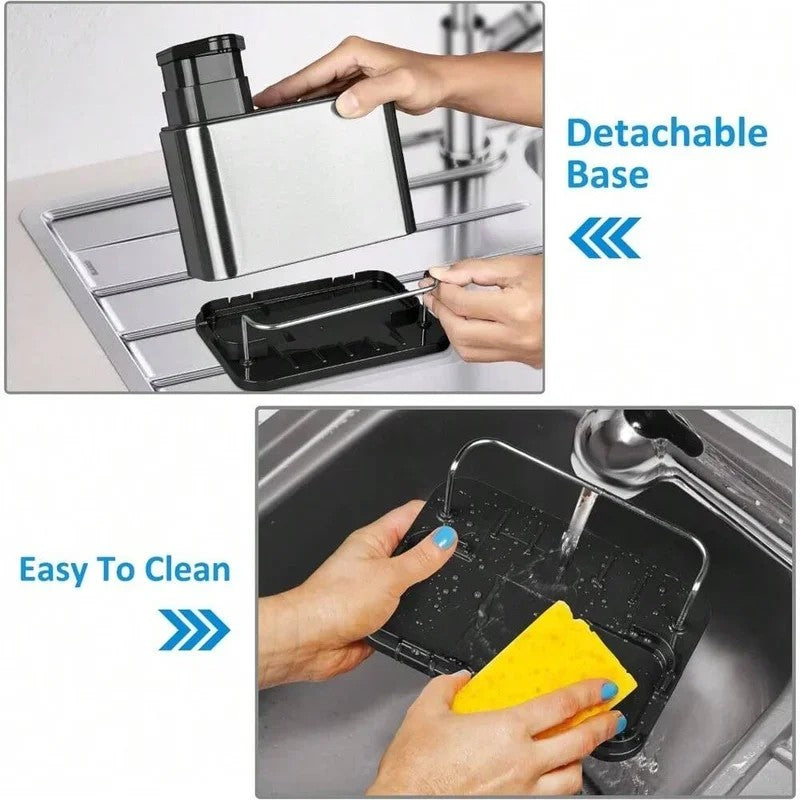 Stainless Steel Soap Dispenser with Sponge Holder & Kitchen Sink Drain Rack