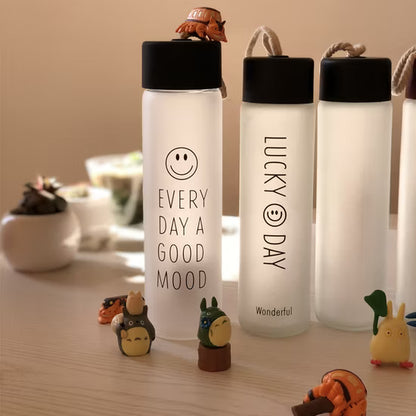 Stylish 400ML Glass Bottle – Reusable Drinking Bottle with Portable Strap