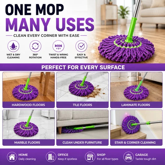Telescopic Self-Wringing Mop – Reusable Microfiber Floor Cleaning Mop