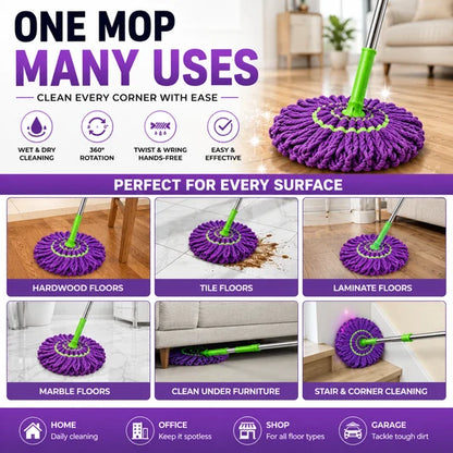 Telescopic Self-Wringing Mop – Reusable Microfiber Floor Cleaning Mop