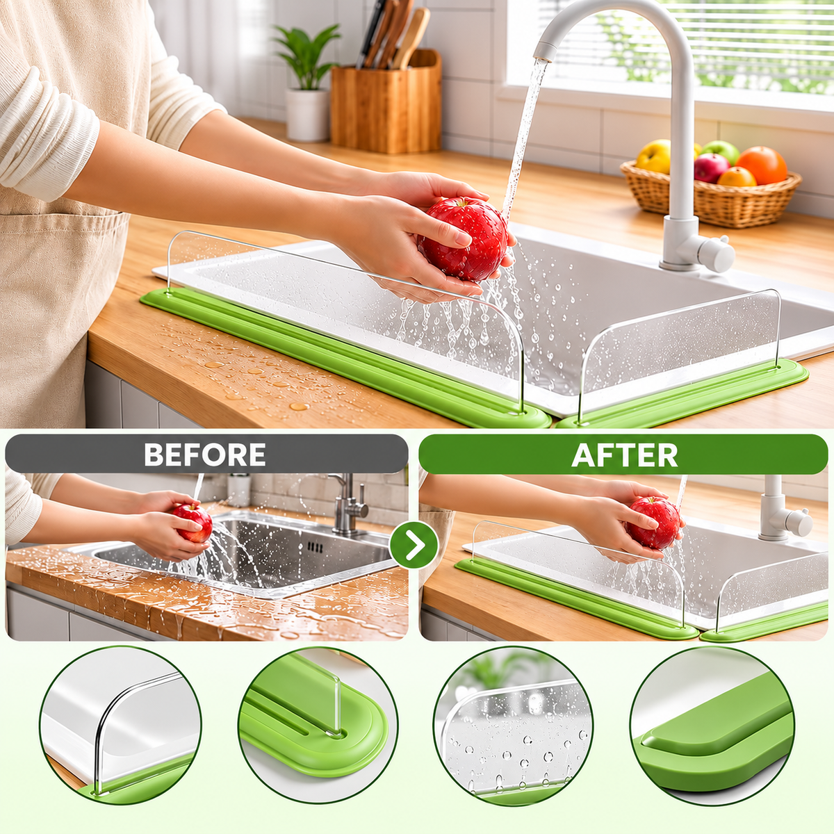 Transparent Acrylic Sink Splash Protector with Strong Suction Cups