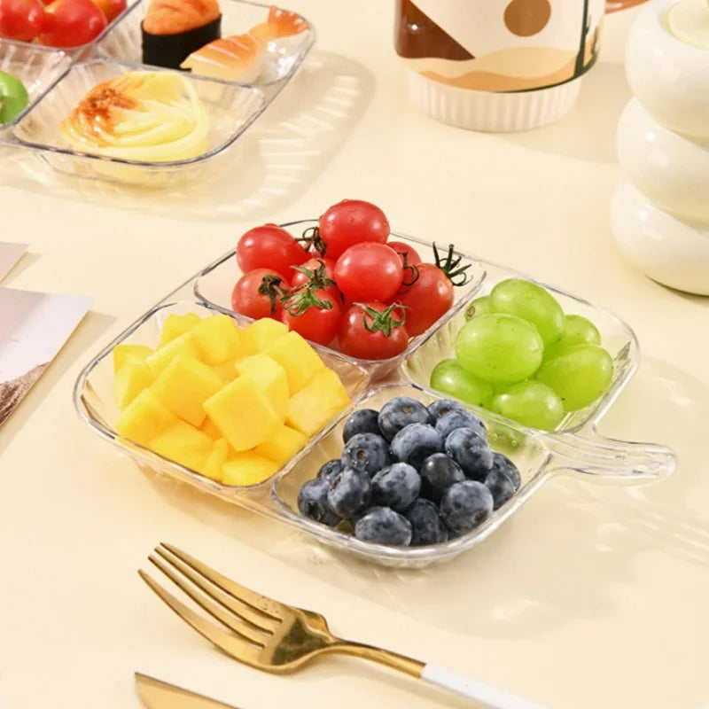 Transparent Plastic 4 Compartment Fruit & Snack Plate