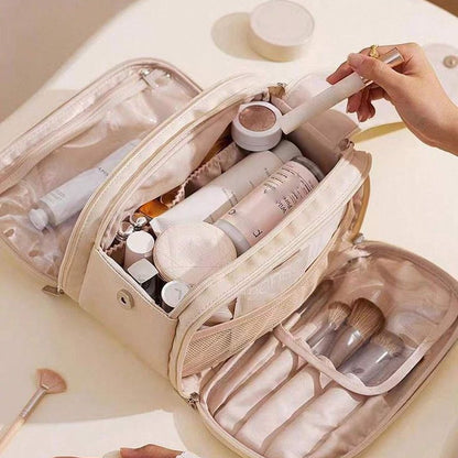 Travel-Friendly Leather Makeup Bag with Large Capacity