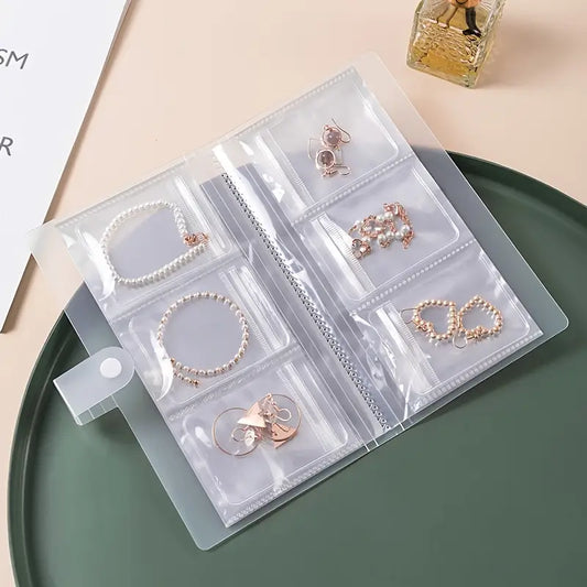 Travel Jewelry Organizer Case – 160-Grid Transparent Storage Book for Jewelry
