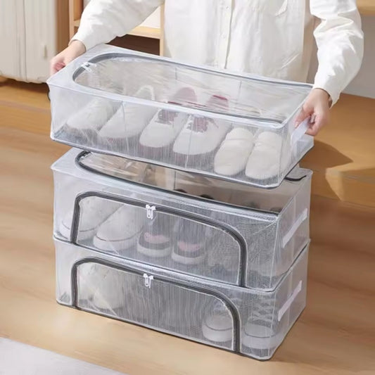 Under Bed Shoe Storage Box – Transparent Waterproof PVC Organizer with Zipper Closure