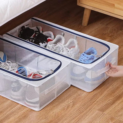 Under Bed Shoe Storage Box – Transparent Waterproof PVC Organizer with Zipper Closure