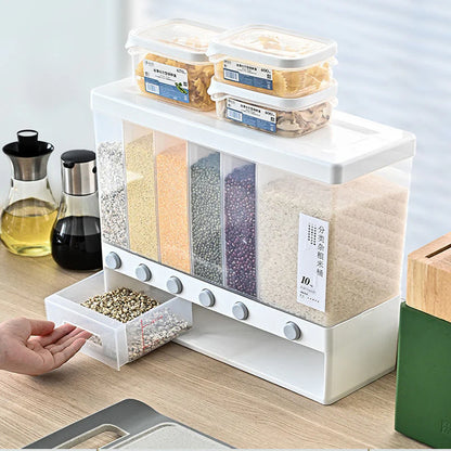 Wall-Mounted Cereal and Rice Dispenser with 6 Compartments