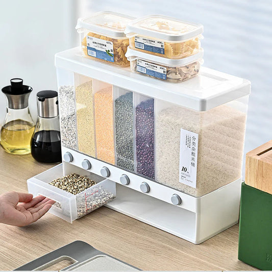 Wall-Mounted Cereal and Rice Dispenser with 6 Compartments