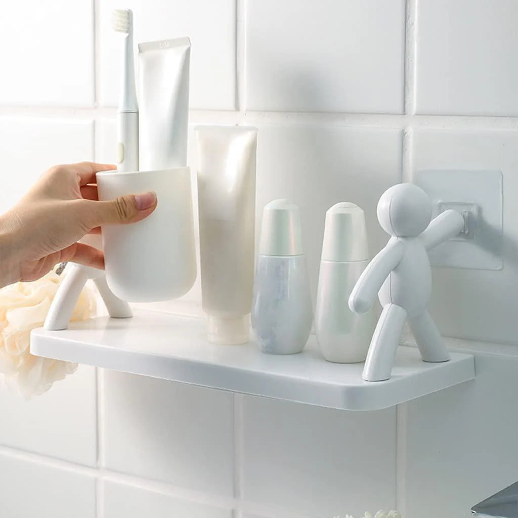 Wall Mounted Storage Shelf with Utility Hooks for Home Use