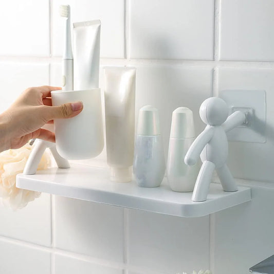 Wall Mounted Storage Shelf with Utility Hooks for Home Use