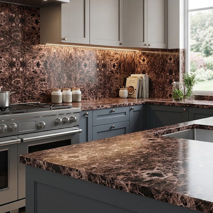 Waterproof Brown Marble Sheet – Decorative PVC Surface Film for Kitchen & Home