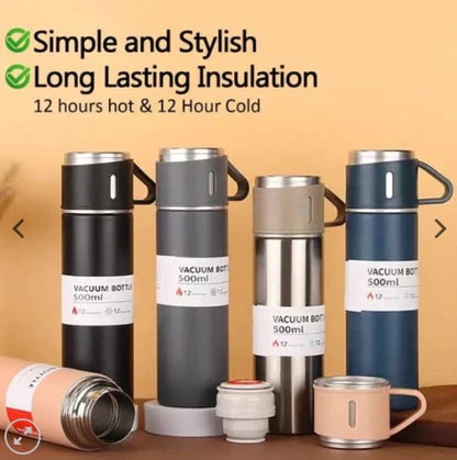 3 Cup Double-Layer Stainless Steel Vacuum Flask Set