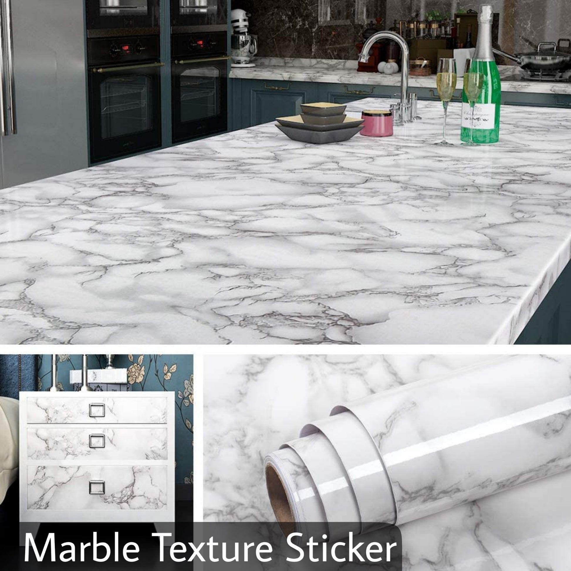 White Marble Paper Sticker 60×200 cm, Home and Wal Decor