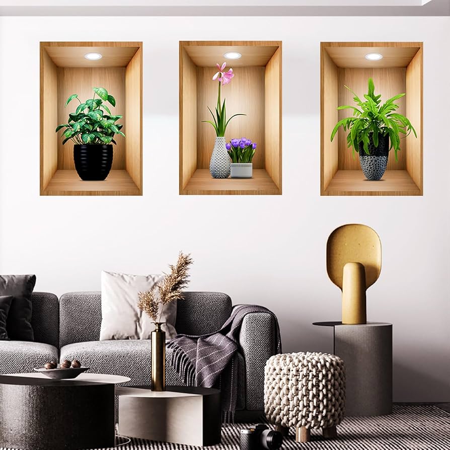 Wooden Plant Wall Stickers – Natural Texture & Style, Home and Wall Decor