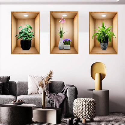 Wooden Plant Wall Stickers – Natural Texture & Style, Home and Wall Decor