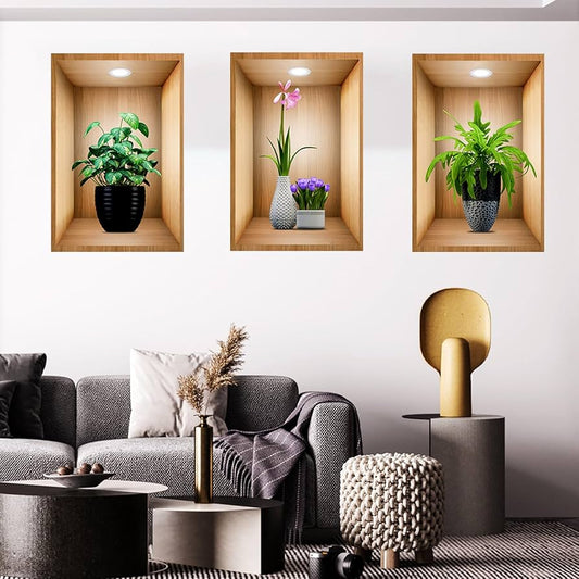 Wooden Plant Wall Stickers – Natural Texture & Style, Home and Wall Decor