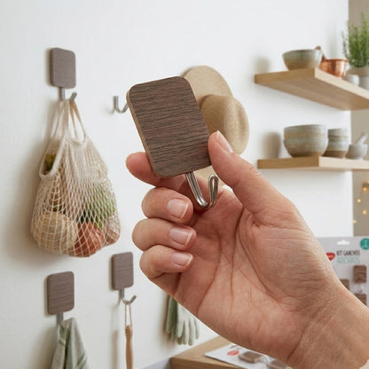 Wooden Style Self-Adhesive Wall Hook Set