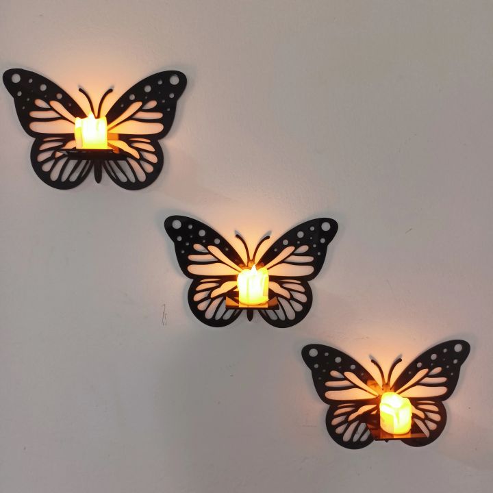 3-Piece Wooden Butterfly Art Collection (Without Candle)
