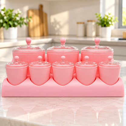 8 Piece Spice Jar Set With Stand & Spoons Kitchen Organizer